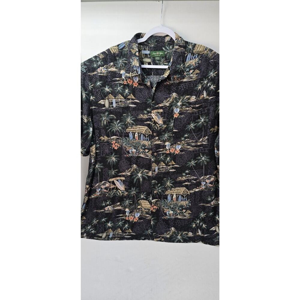 David Taylor Hawaiian Shirt Mens XL Black Cocktail Lobster Short Sleeve‎ Button